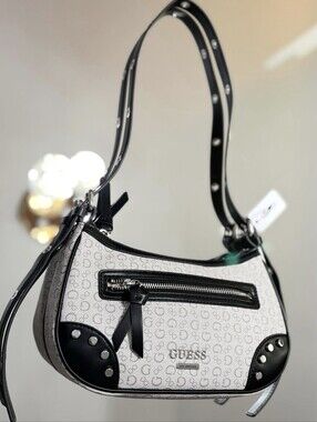 Guess Crescent Shoulder Bag in White and Black
